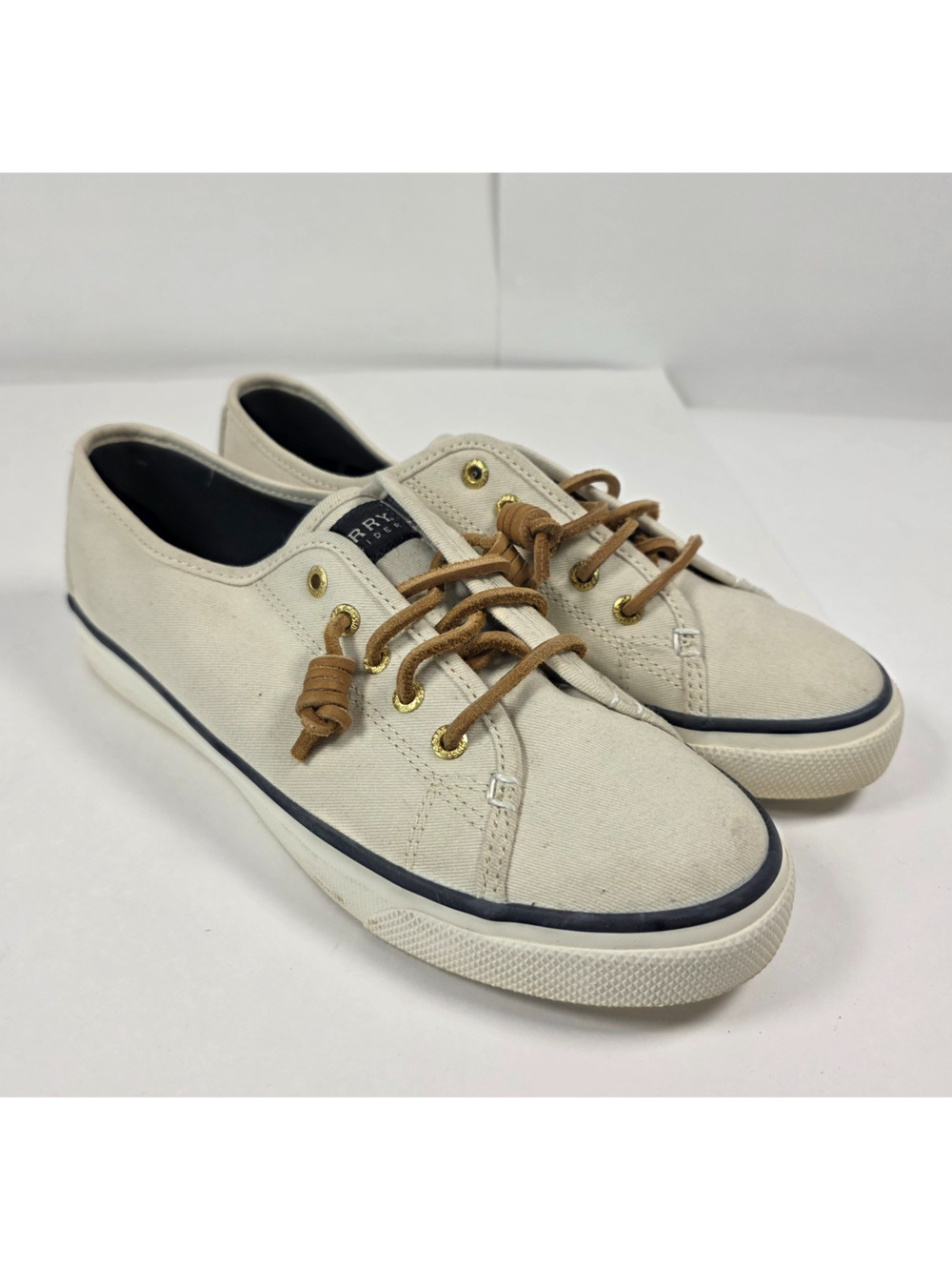 Sperry Top Sider Shoes Womens 8 M Pier View Sneakers Crea Canvas Casual STS90549